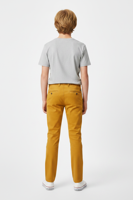 Pantalon Chino Jaune Moutarde Coton Slim Garçon Décontracté - vue 2