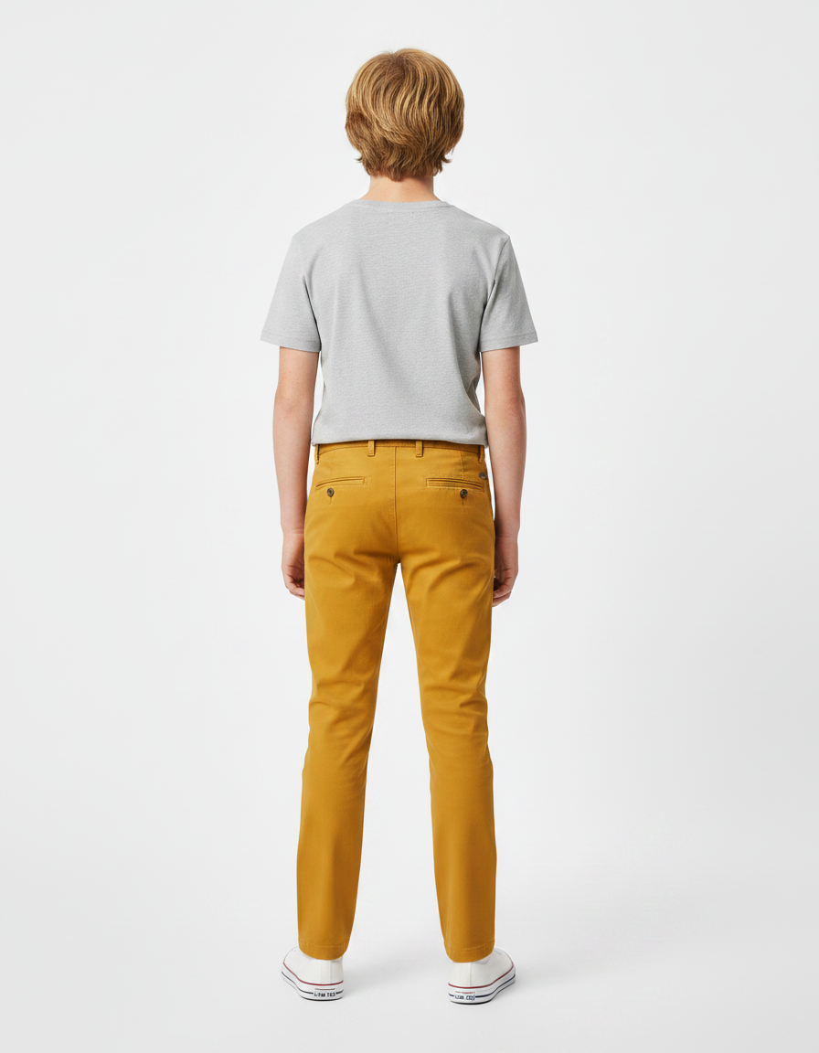 Pantalon Chino Jaune Moutarde Coton Slim Garçon Décontracté - vue 2