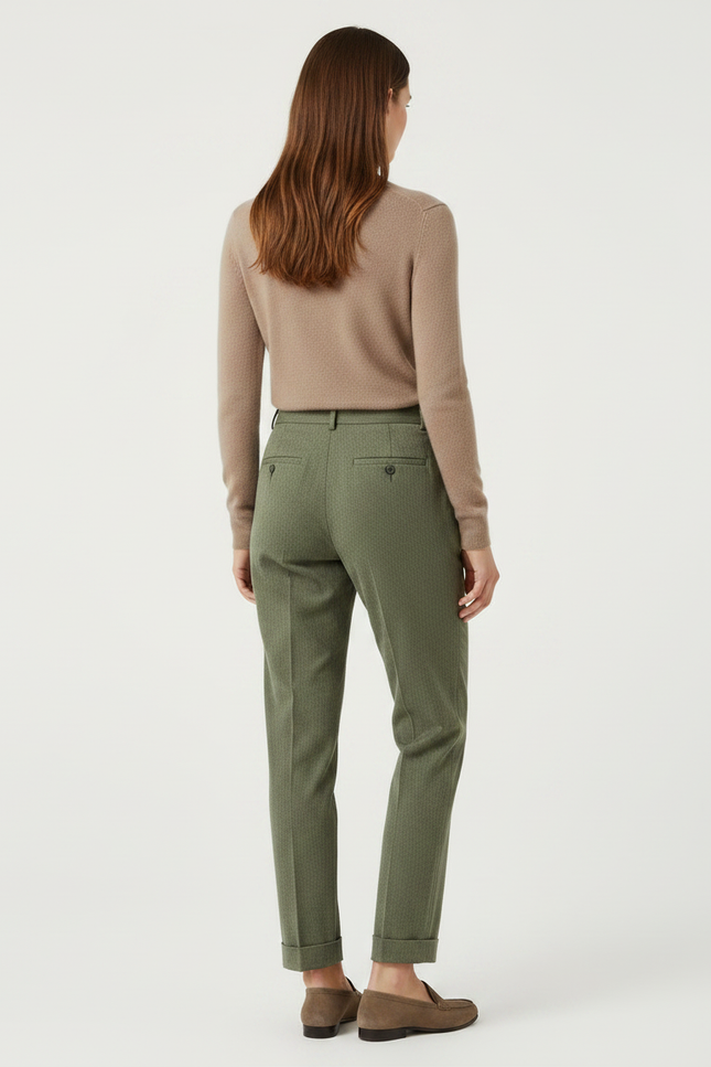 Pantalon Chino Vert Olive, Plissé, Taille Haute, Femme - Tweed - vue 2