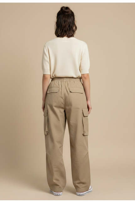 Pantalon Chino Femme Large - Beige Coton - vue 2