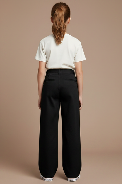 Pantalon Chino Noir Ample Droit Taille Haute Enfant - Gabardine - vue 2
