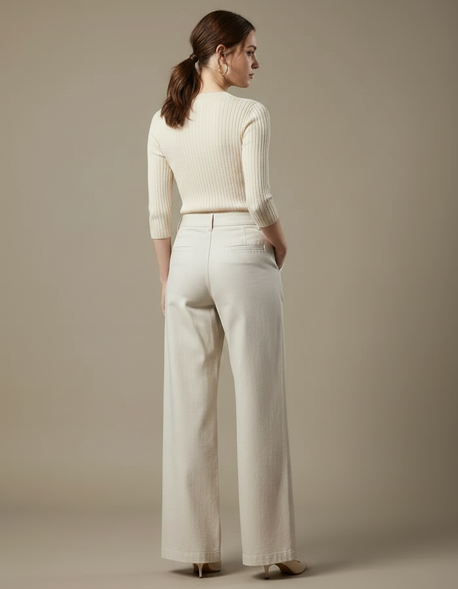 Pantalon Chino Beige Ample Coton Fluide Élégant - vue 2