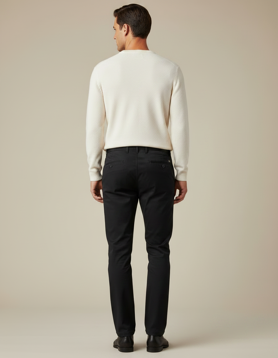Pantalon Chino Noir Coton Slim Homme Moderne - vue 2