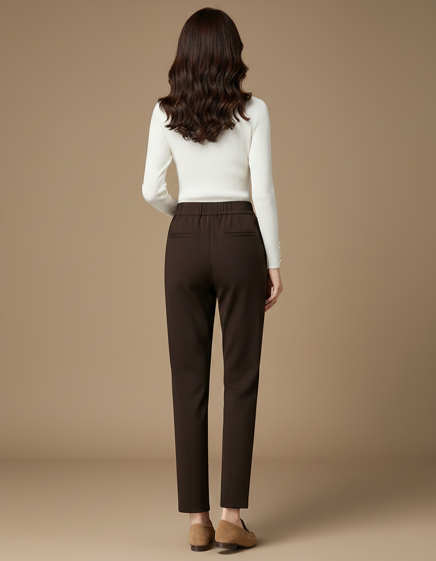 Pantalon Chino Marron Droit Taille Haute Femme Élégant - Polyester - vue 2