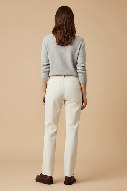 Pantalon Chino Crème Droit Décontracté Femme Élégant - Beige Gabardine - vue 2