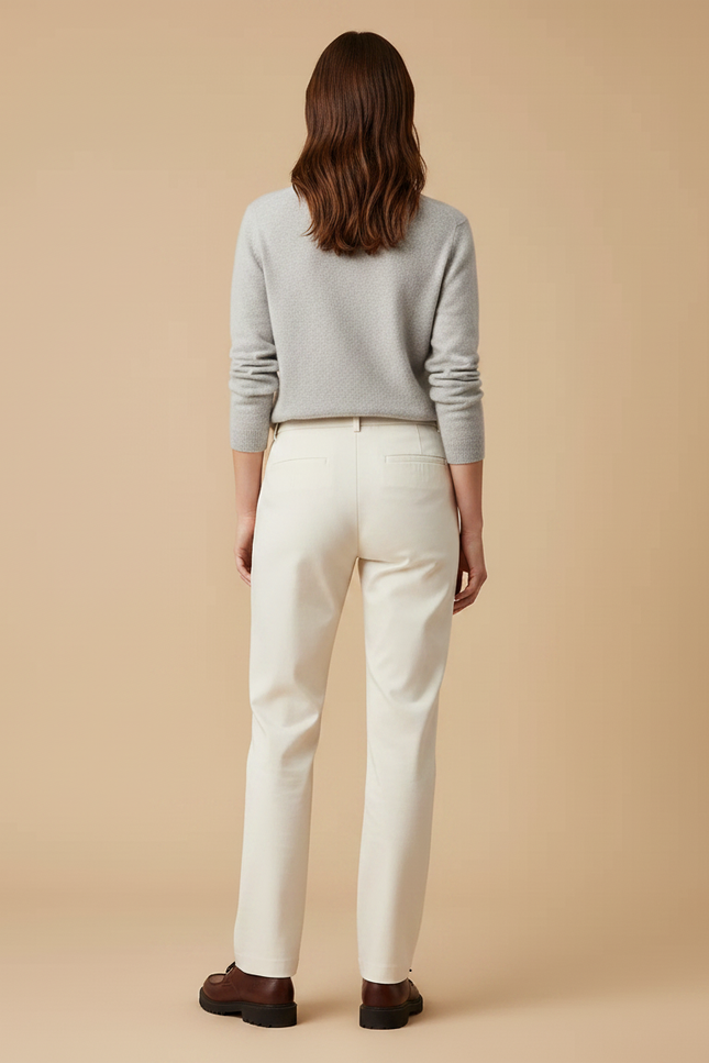 Pantalon Chino Crème Droit Décontracté Femme Élégant - Beige Gabardine - vue 2