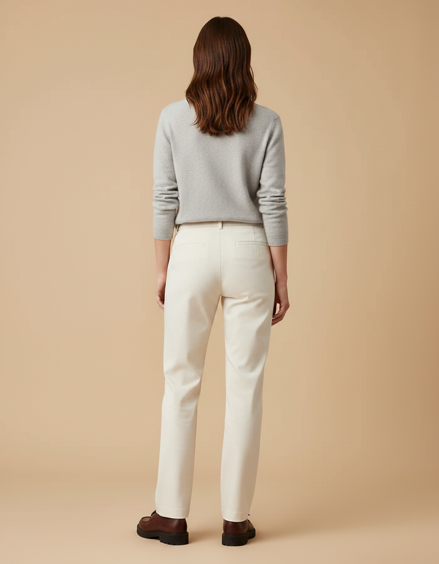 Pantalon Chino Crème Droit Décontracté Femme Élégant - Beige Gabardine - vue 2