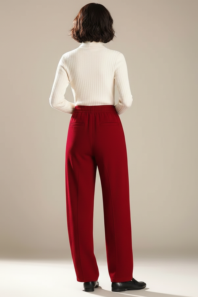 Pantalon Chino Rouge Ample Taille Haute Femme - Molleton - vue 2