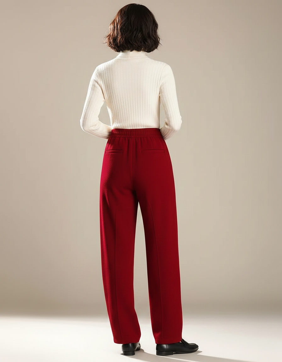 Pantalon Chino Rouge Ample Taille Haute Femme - Molleton - vue 2