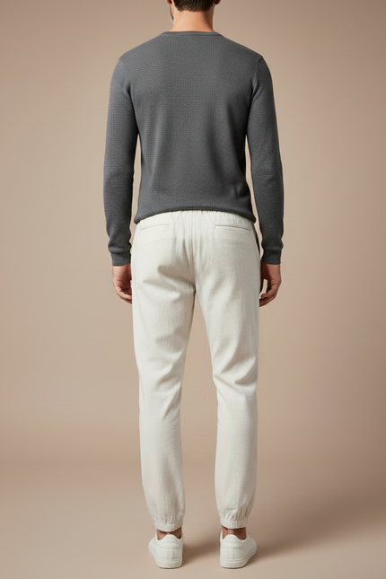 Pantalon Chino Écru Cordon Décontracté Lin Coton Homme - Beige - vue 2