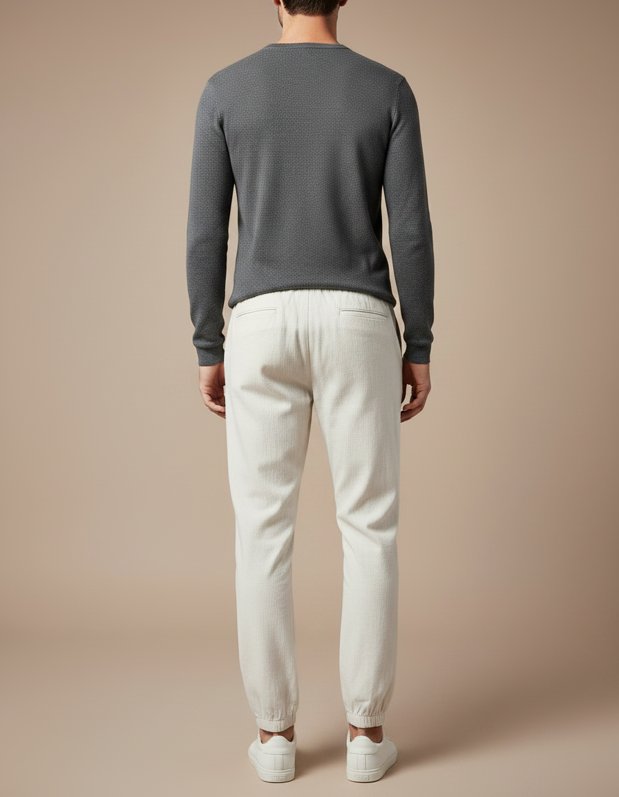 Pantalon Chino Écru Cordon Décontracté Lin Coton Homme - Beige - vue 2