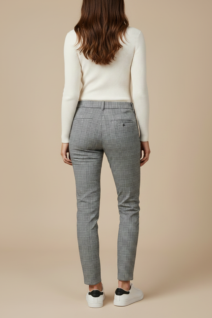 Pantalon Chino Carreaux Gris Slim Élégant Femme - Polyester - vue 2