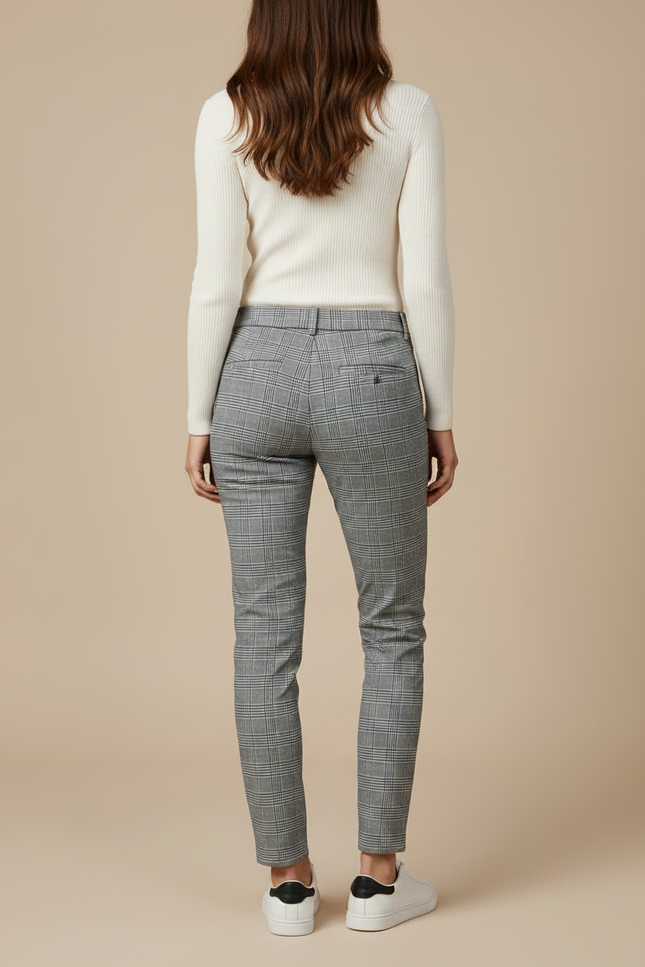Pantalon Chino Carreaux Gris Slim Élégant Femme - Polyester - vue 2