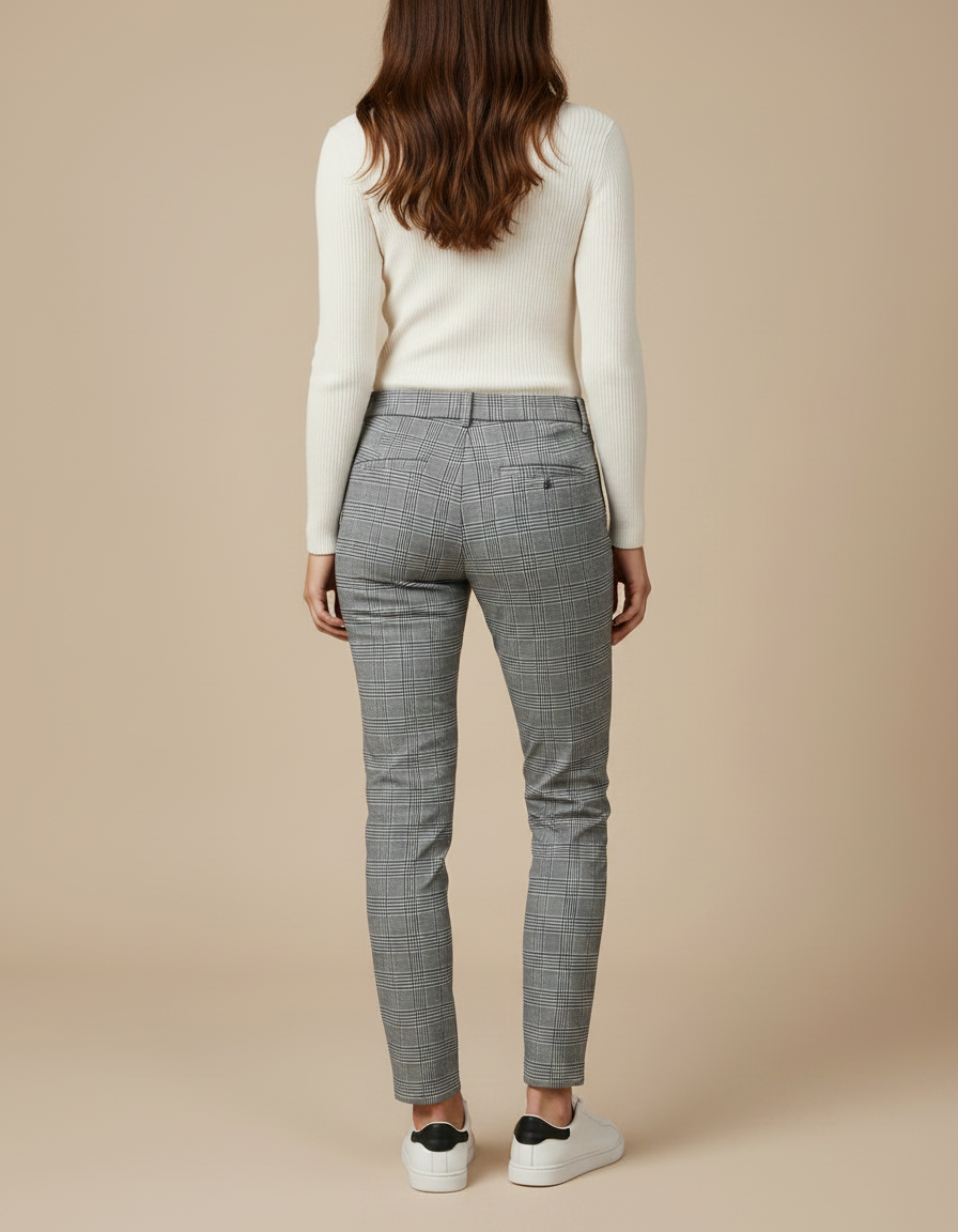 Pantalon Chino Carreaux Gris Slim Élégant Femme - Polyester - vue 2