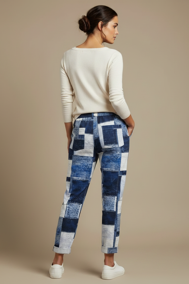 Pantalon Chino Patchwork Bleu Ample Cordon Décontracté - Multicolore Jean - vue 2