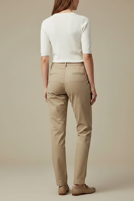 Pantalon Chino Beige Coton Droit Femme Classique - vue 2