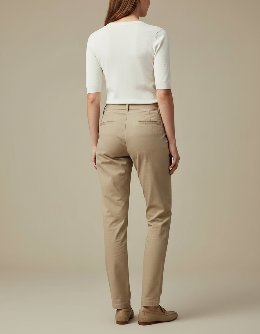 Pantalon Chino Beige Coton Droit Femme Classique - vue 2