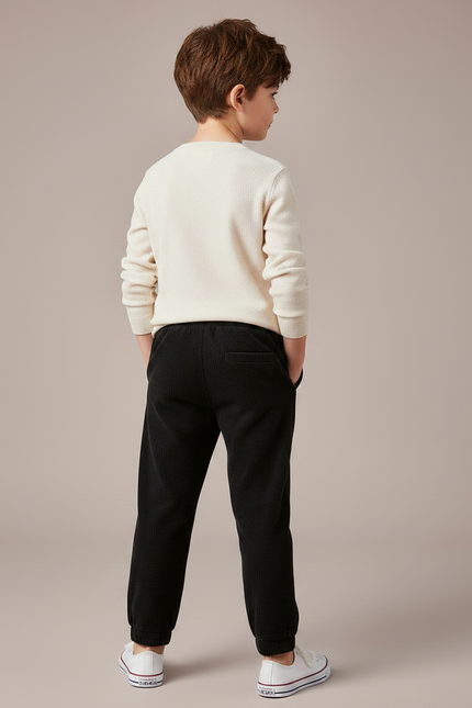 Pantalon Chino Noir Côtelé Élastique Décontracté Enfant - Cordé - vue 2