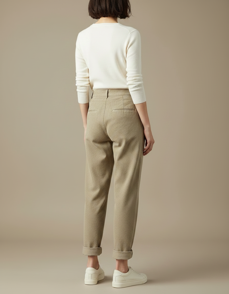 Pantalon Chino Beige Côtelé Droit Décontracté Femme - Cordé - vue 2