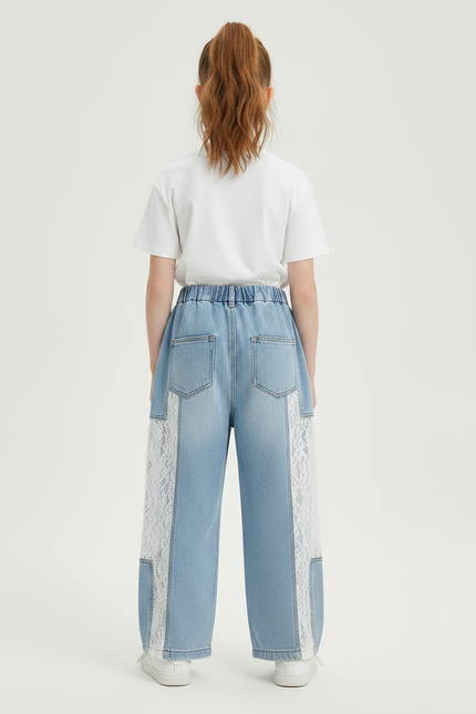 Pantalon Chino Bleu Denim Ample Dentelle Enfant - Jean - vue 2