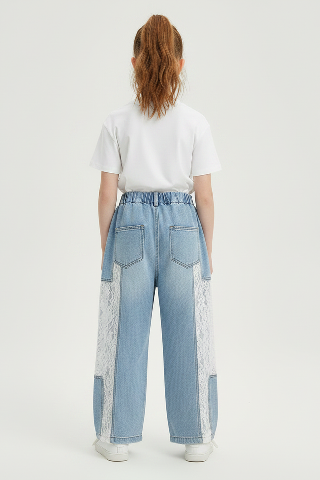 Pantalon Chino Bleu Denim Ample Dentelle Enfant - Jean - vue 2
