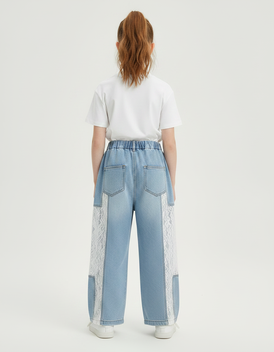Pantalon Chino Bleu Denim Ample Dentelle Enfant - Jean - vue 2