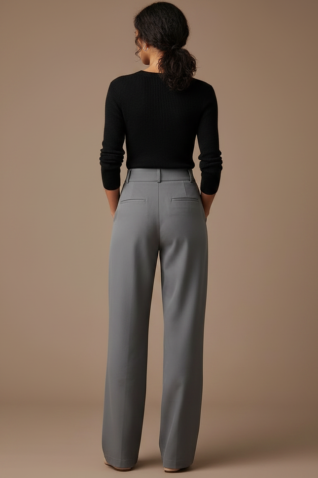 Pantalon Chino Gris Droit Taille Haute Élégant - Polyester - vue 2