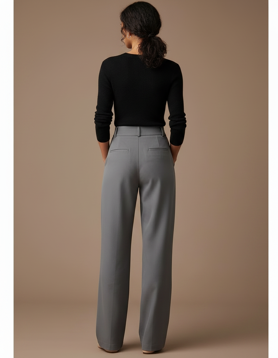 Pantalon Chino Gris Droit Taille Haute Élégant - Polyester - vue 2
