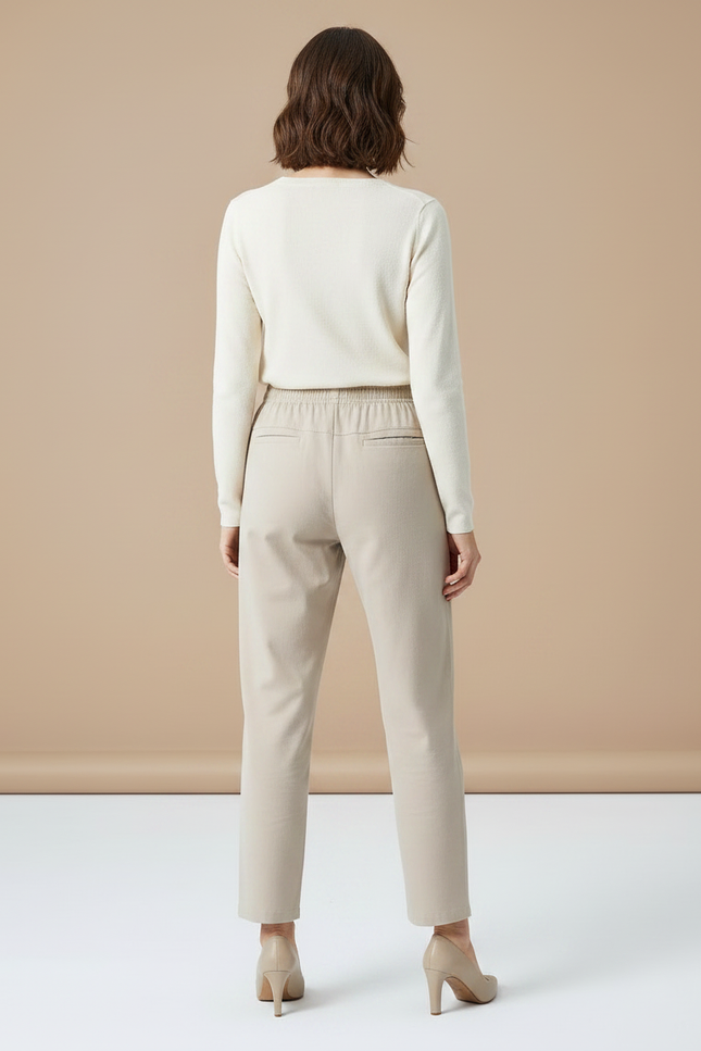 Pantalon Chino Beige Ample Taille Élastique Confortable - Gabardine - vue 2