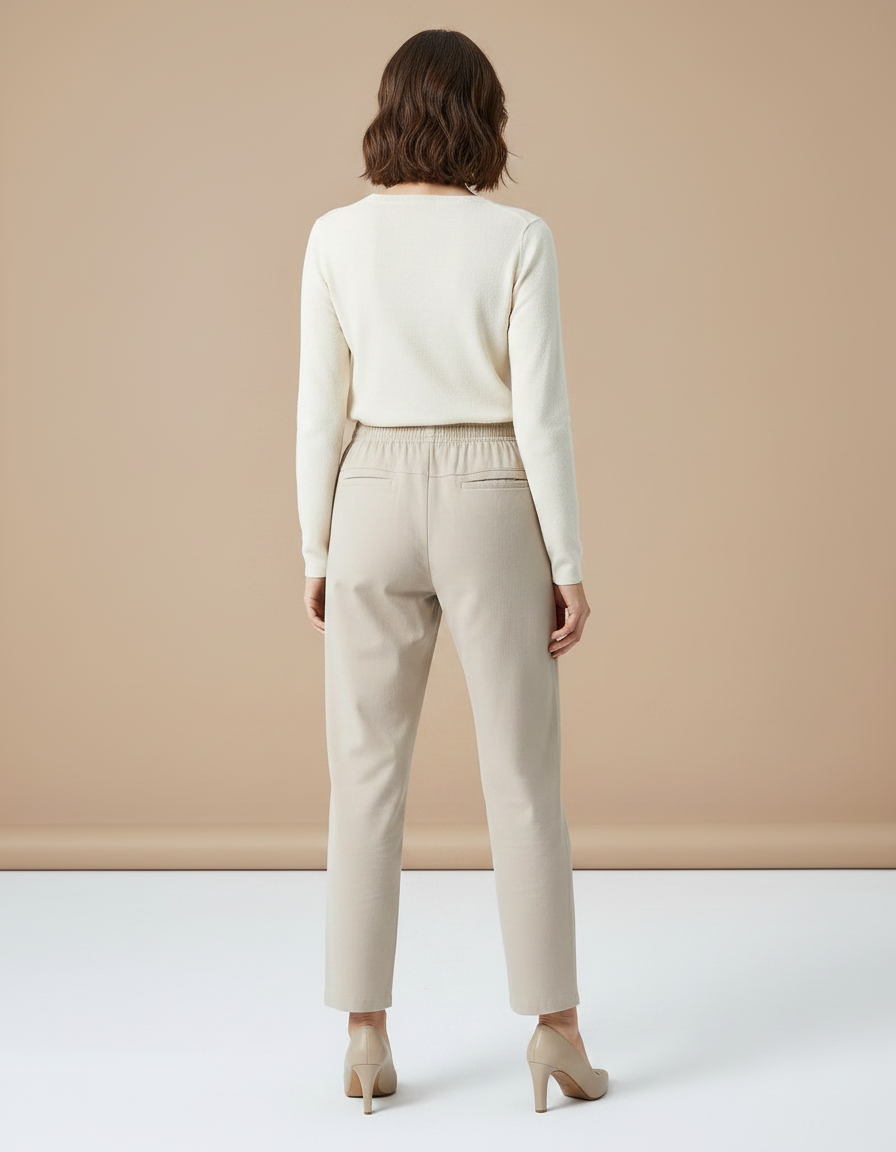 Pantalon Chino Beige Ample Taille Élastique Confortable - Gabardine - vue 2