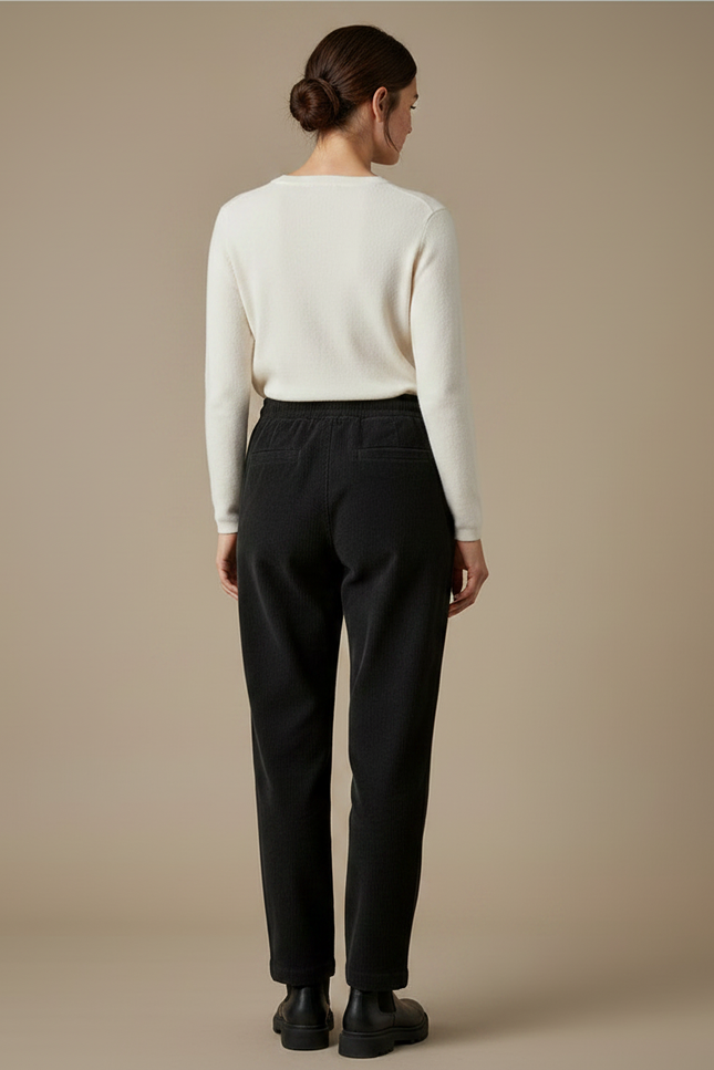 Pantalon Chino Noir Côtelé Droit Cordon Décontracté - Cordé - vue 2