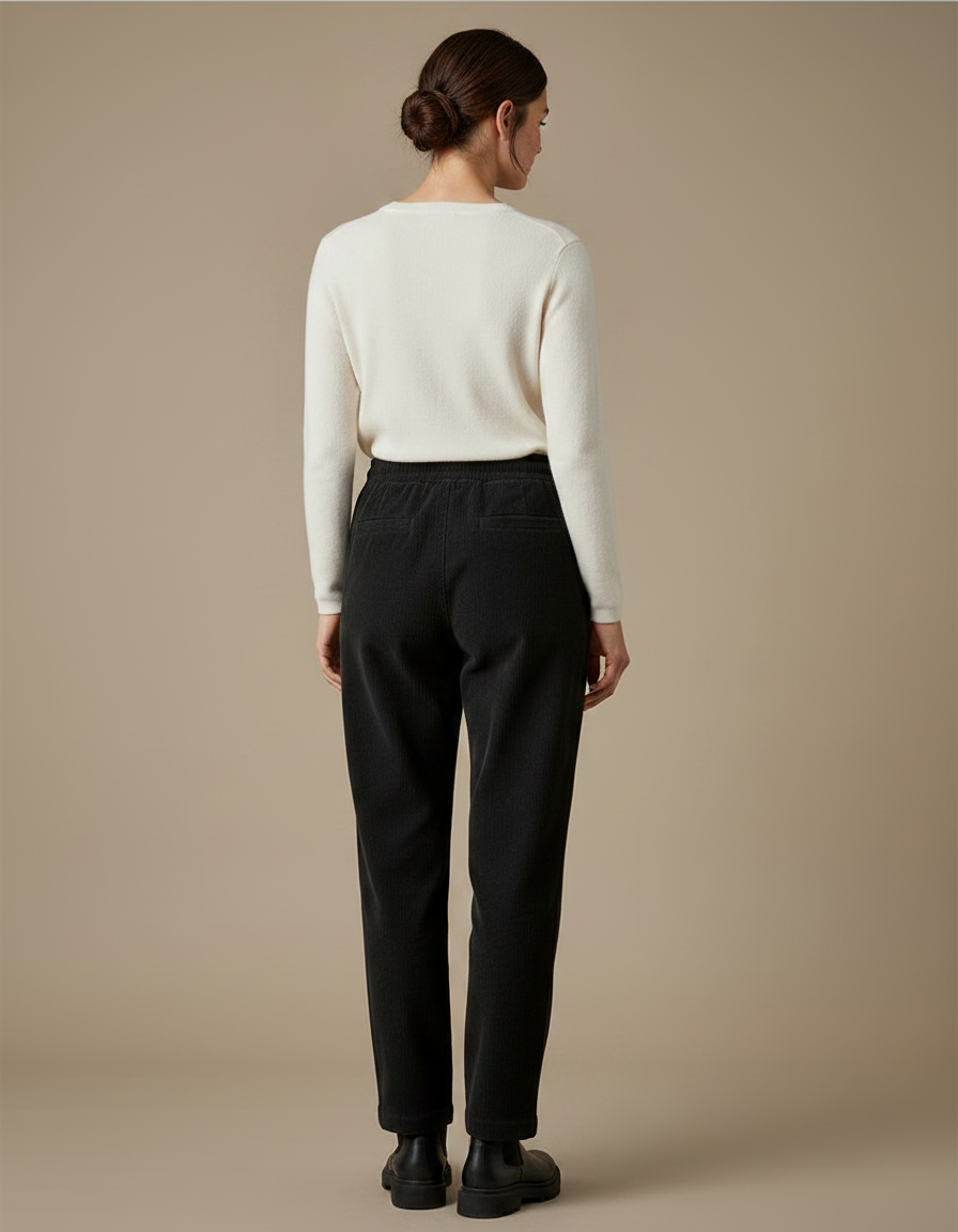 Pantalon Chino Noir Côtelé Droit Cordon Décontracté - Cordé - vue 2