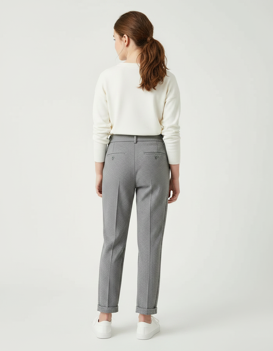 Pantalon Chino Gris Chiné Droit Élégant Fille - Tweed - vue 2