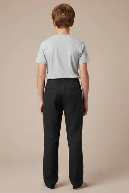 Pantalon Chino Noir Lin Cordon Décontracté Garçon - vue 2