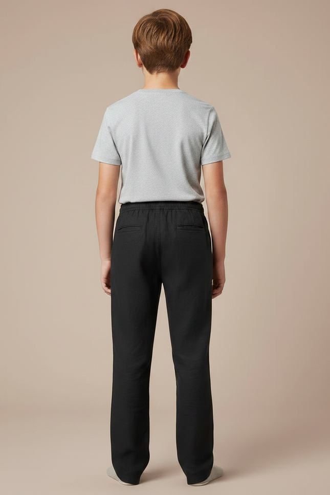 Pantalon Chino Noir Lin Cordon Décontracté Garçon - vue 2