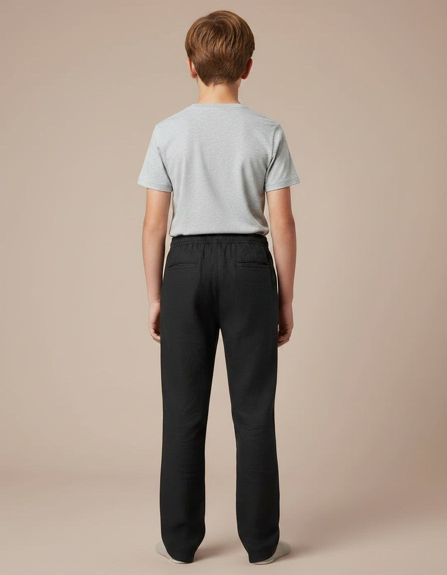 Pantalon Chino Noir Lin Cordon Décontracté Garçon - vue 2
