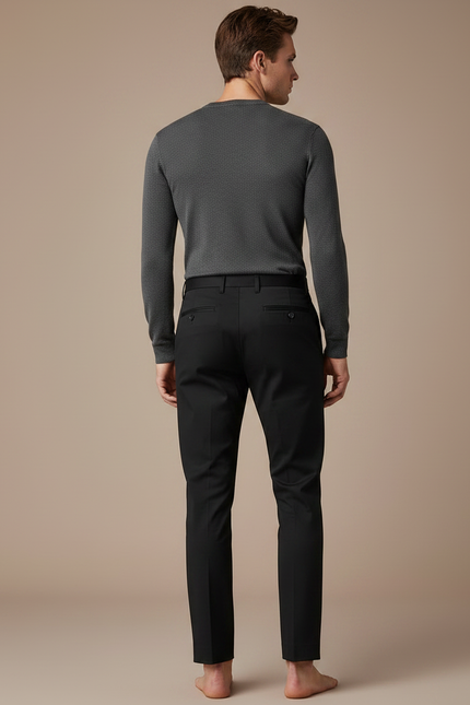 Pantalon Chino Noir Ajusté Élégant Homme Uni - Polyester - vue 2