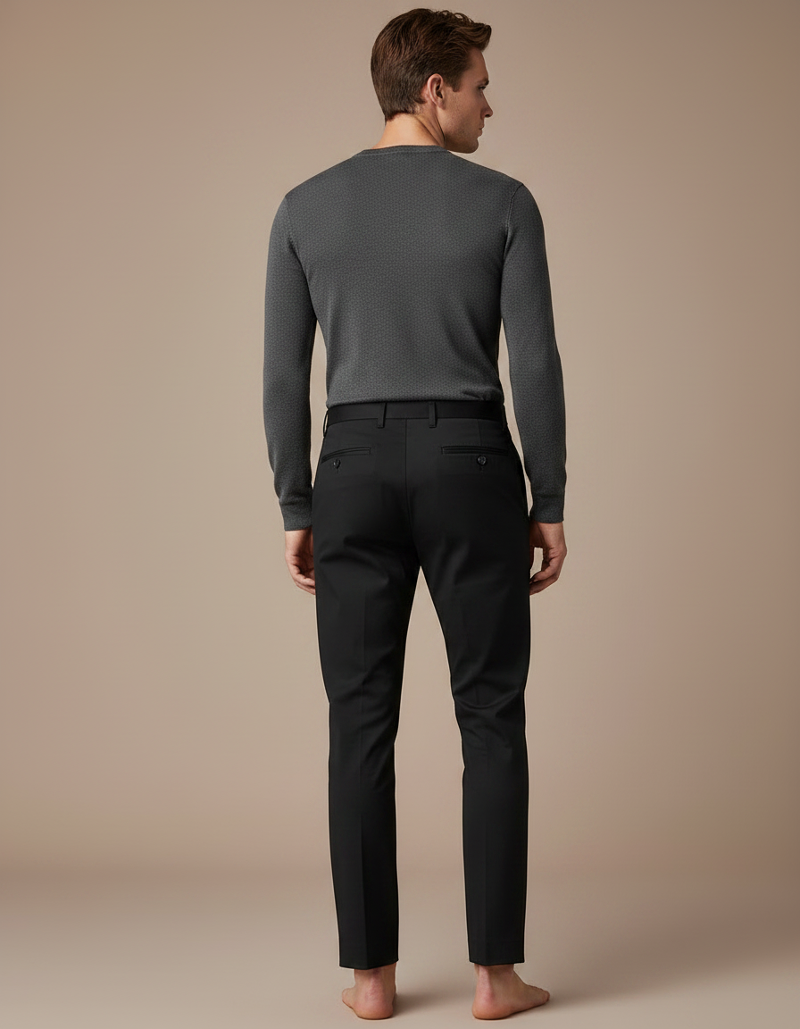 Pantalon Chino Noir Ajusté Élégant Homme Uni - Polyester - vue 2