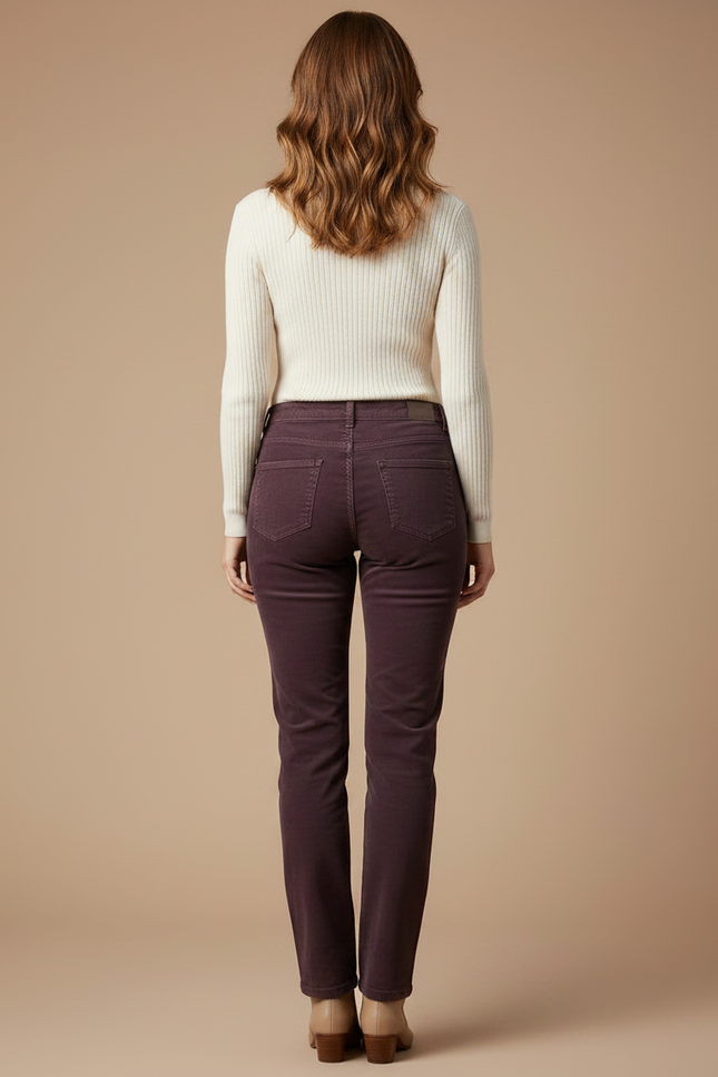 Pantalon Chino Violet Droit Côtelé Élégant Femme - Cordé - vue 2
