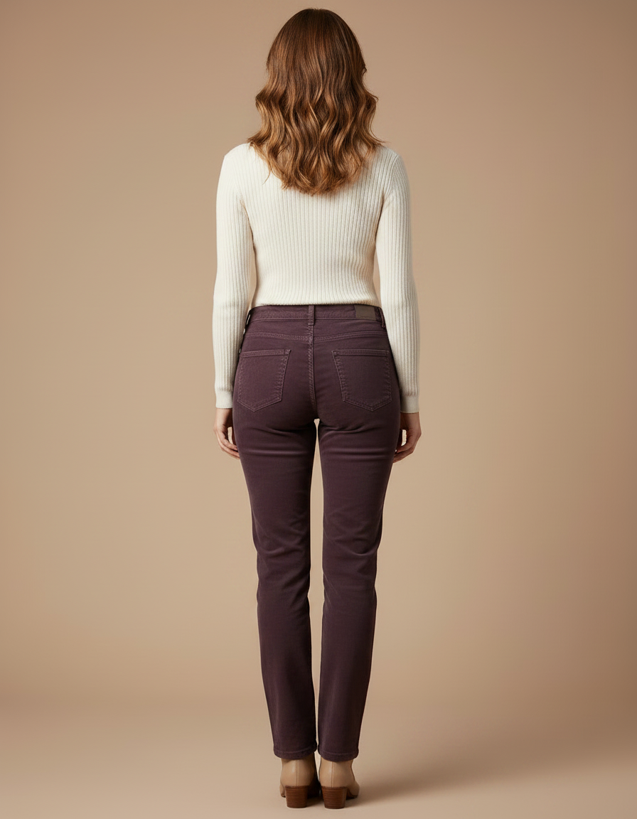 Pantalon Chino Violet Droit Côtelé Élégant Femme - Cordé - vue 2