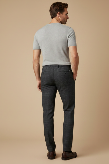 Pantalon Chino Gris Anthracite Carreaux Slim Homme - Laine - vue 2