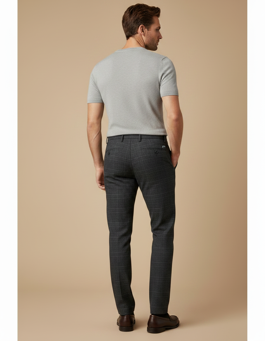 Pantalon Chino Gris Anthracite Carreaux Slim Homme - Laine - vue 2