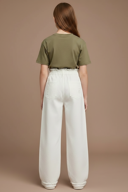 Pantalon Chino Blanc Ample Taille Haute Enfant - Jean - vue 2