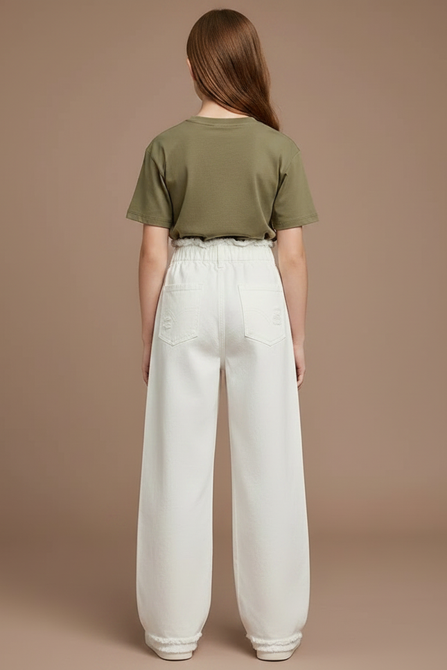 Pantalon Chino Blanc Ample Taille Haute Enfant - Jean - vue 2