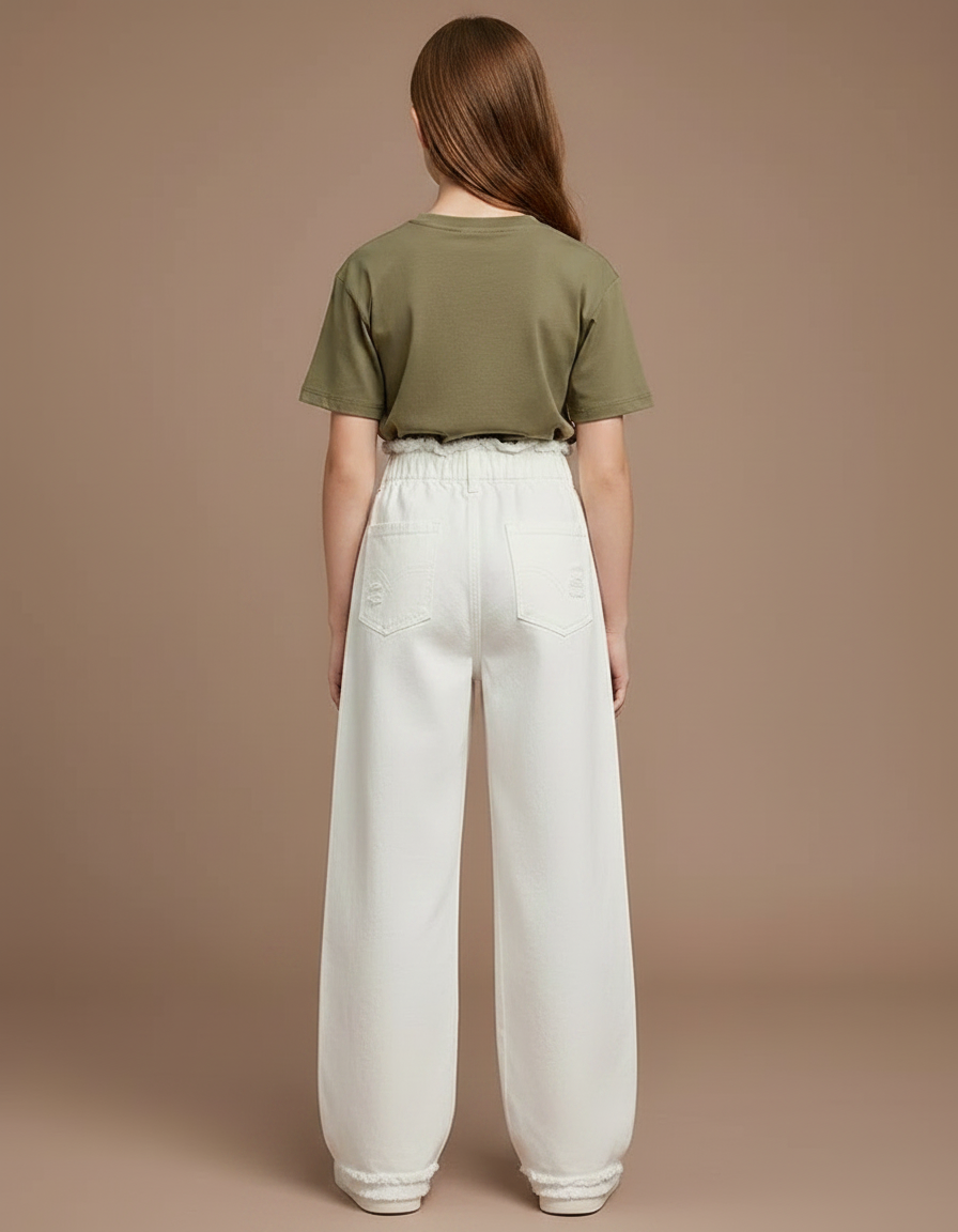 Pantalon Chino Blanc Ample Taille Haute Enfant - Jean - vue 2