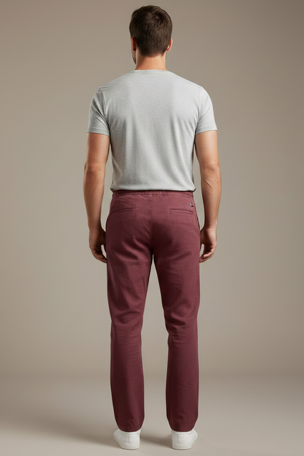Pantalon Chino Bordeaux Lin Coton Droit Homme Décontracté - vue 2