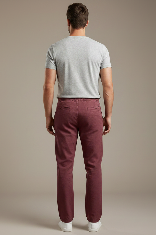 Pantalon Chino Bordeaux Lin Coton Droit Homme Décontracté - vue 2