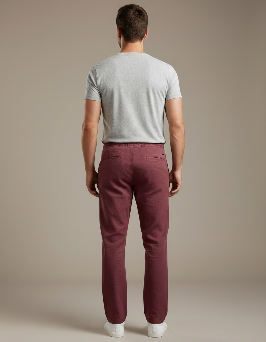 Pantalon Chino Bordeaux Lin Coton Droit Homme Décontracté - vue 2