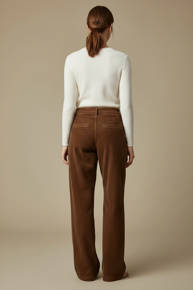 Pantalon Chino Velours Côtelé Marron Ample Femme - vue 2