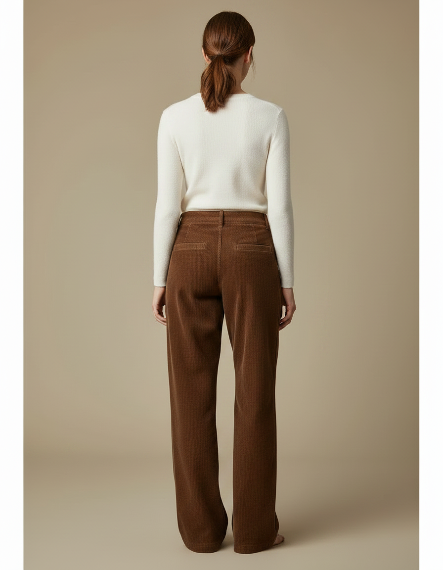Pantalon Chino Velours Côtelé Marron Ample Femme - vue 2